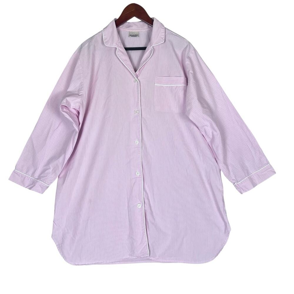 Pink White Pinstripe Sleep Shirt Womens Large Pajamas Feminine Jenny Buchanan